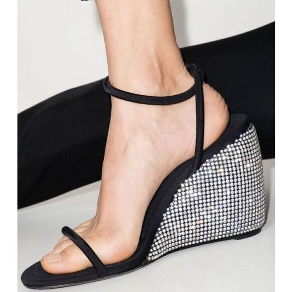 Alexander Wang Dahlia Crystal-Embellished Wedge 105mm Sandals NWOB Size 37 - Picture 2 of 11
